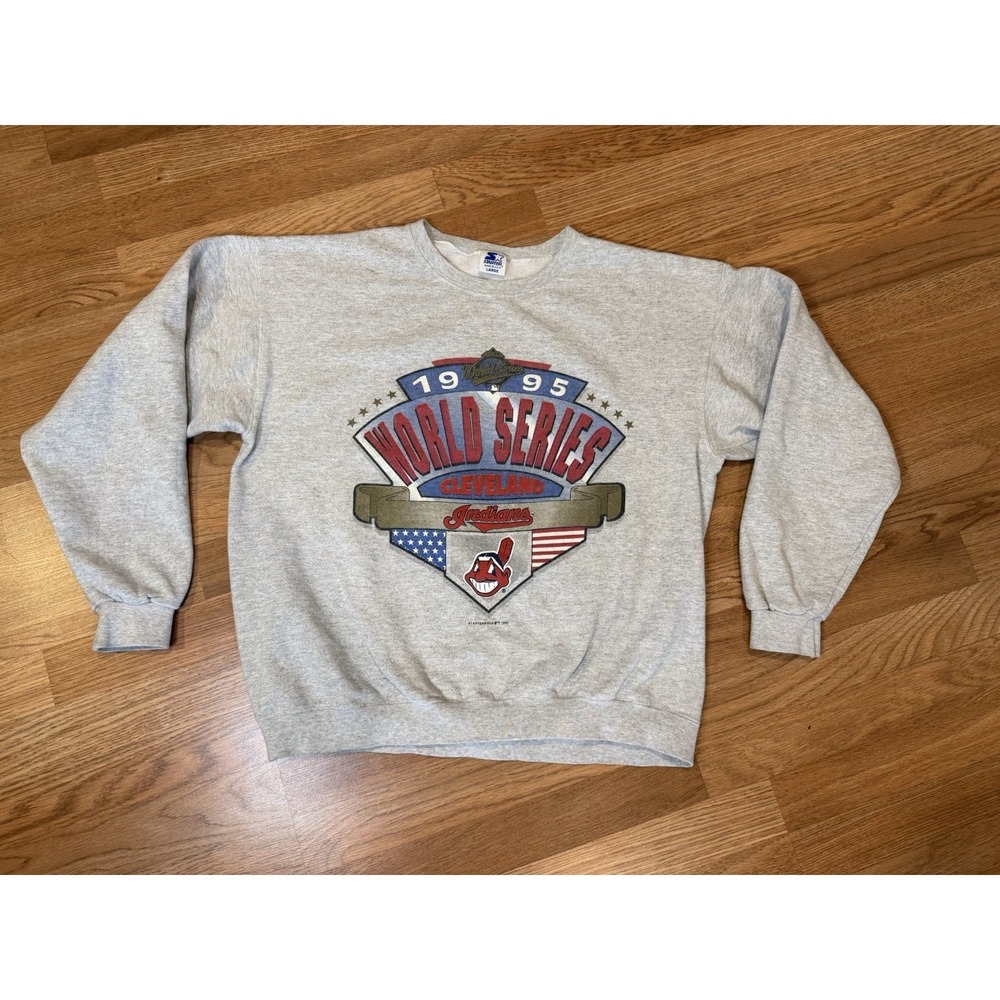 Vintage 1995 STARTER Cleveland Indians World Series Sweatshirt Sz Large Gray